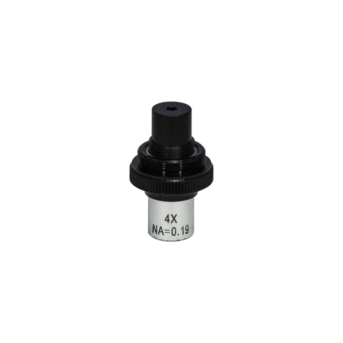 Objective Working Distance 15mm 4X Achromatic Objective, SKU PM42012132, three quarter front view