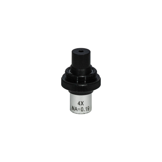 Objective Working Distance 15mm 4X Achromatic Objective, SKU PM42012132, three quarter front view