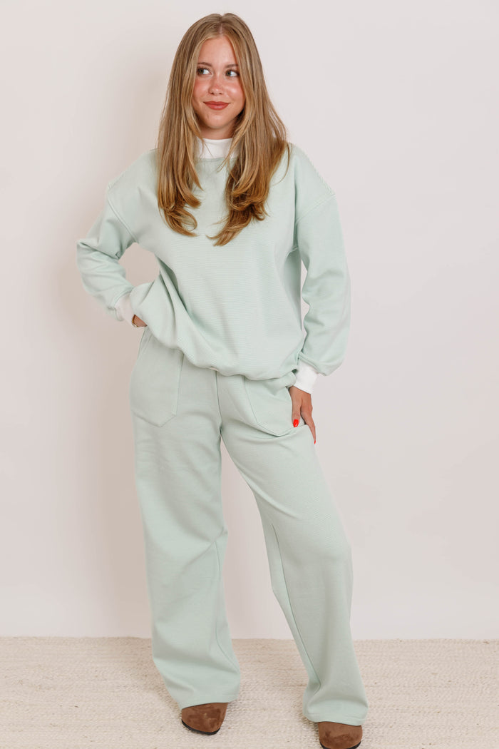 Mint Striped Lounge Set- Women's Mockneck Pullover- Women's Matching Stripe Lounge Set