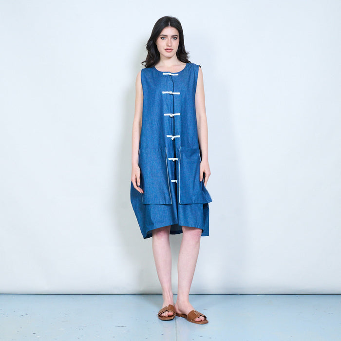 Oriental knot sleeveless midi dress wholesal