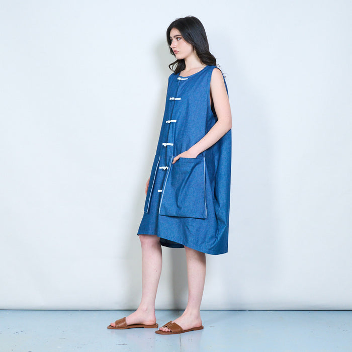 Oriental knot sleeveless midi dress wholesal