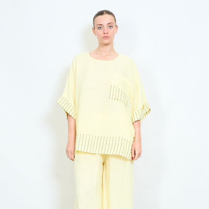 Oversized contrast trim pocket loose top wholesale