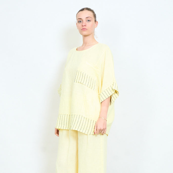Oversized contrast trim pocket loose top wholesale