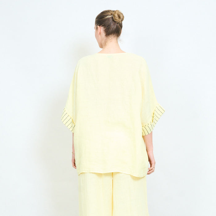Oversized contrast trim pocket loose top wholesale