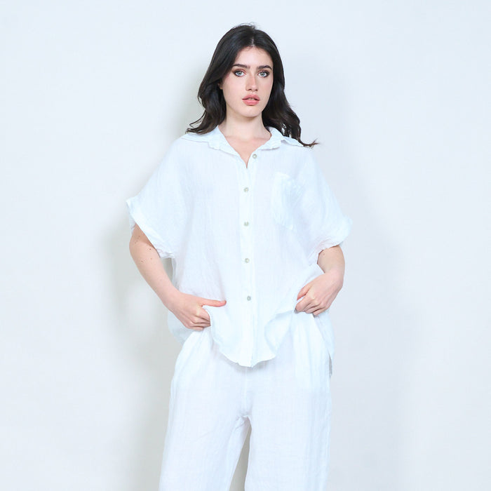 Oversized pocket detail linen blend shirt wholesale