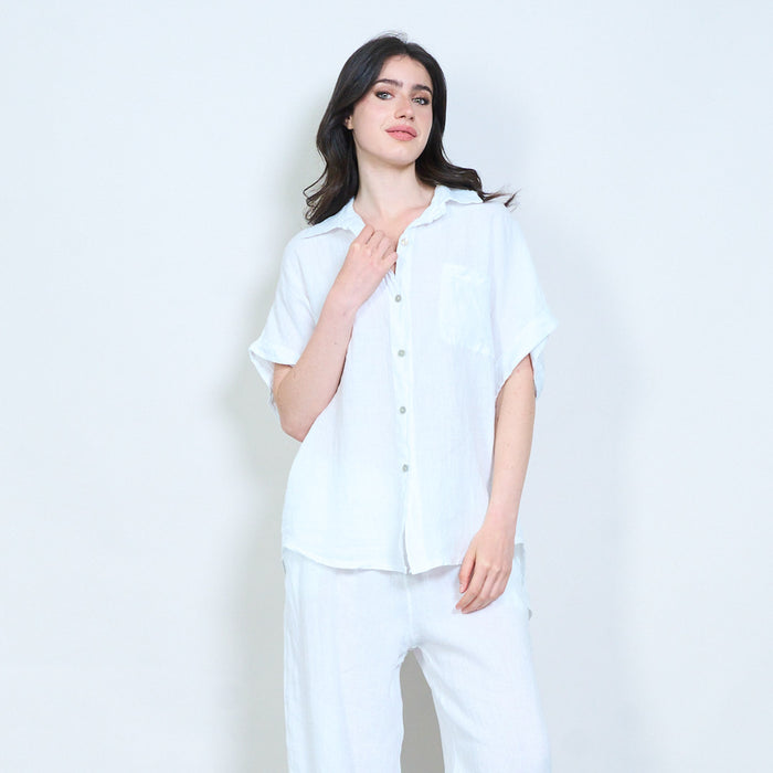 Oversized pocket detail linen blend shirt wholesale