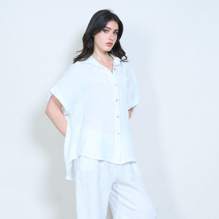 Oversized pocket detail linen blend shirt wholesale