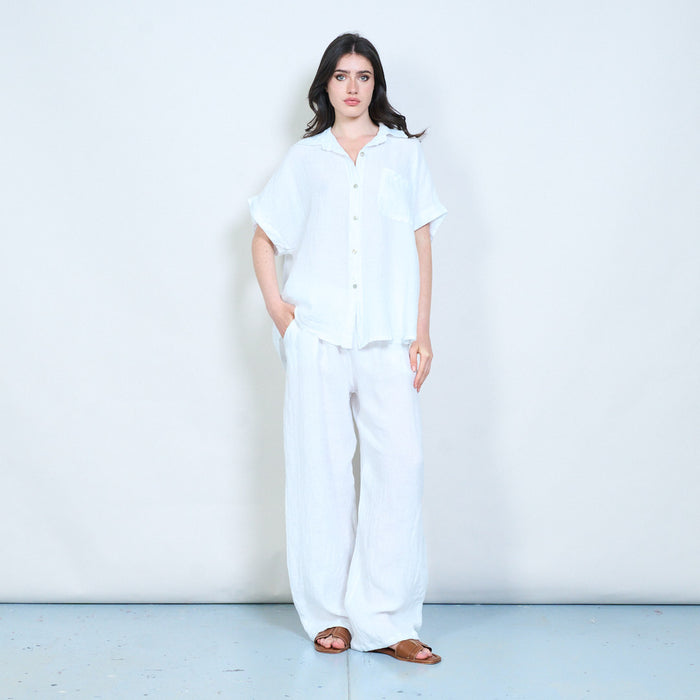 Oversized pocket detail linen blend shirt wholesale