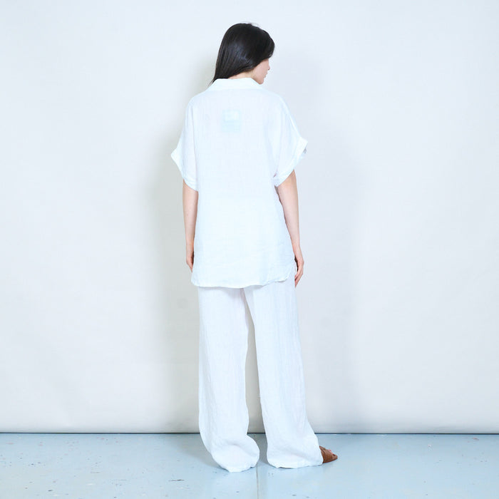 Oversized pocket detail linen blend shirt wholesale