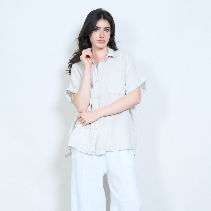 Oversized pocket detail linen blend shirt wholesale