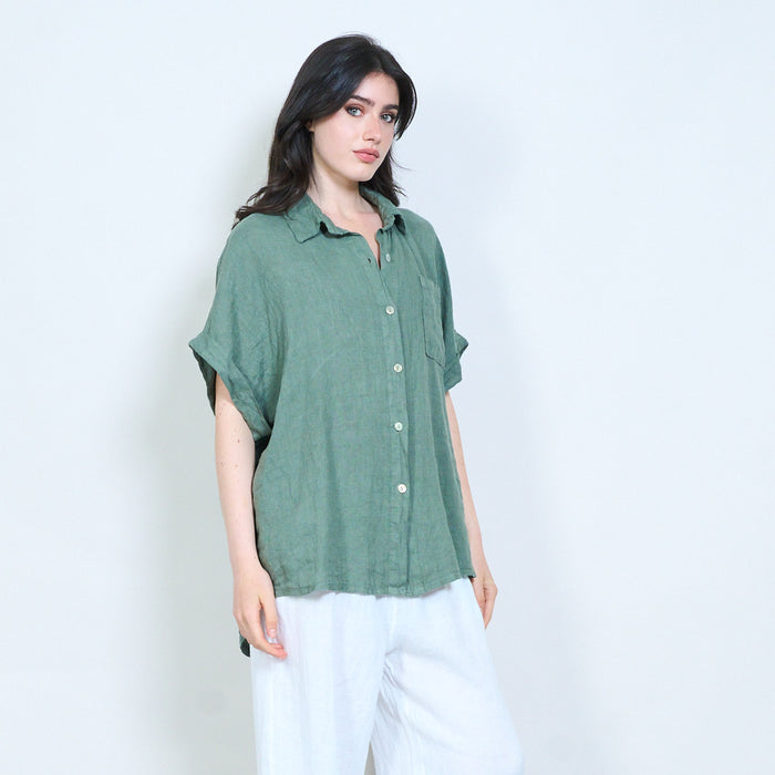 Oversized pocket detail linen blend shirt wholesale