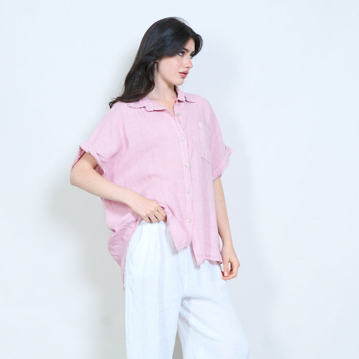 Oversized pocket detail linen blend shirt wholesale