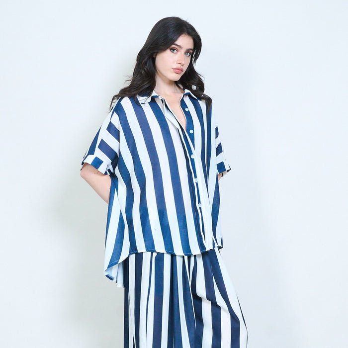Oversized vertical stripe button-up shirt wholesale