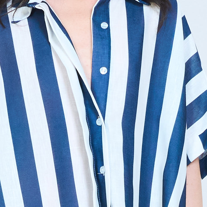 Oversized vertical stripe button-up shirt wholesale