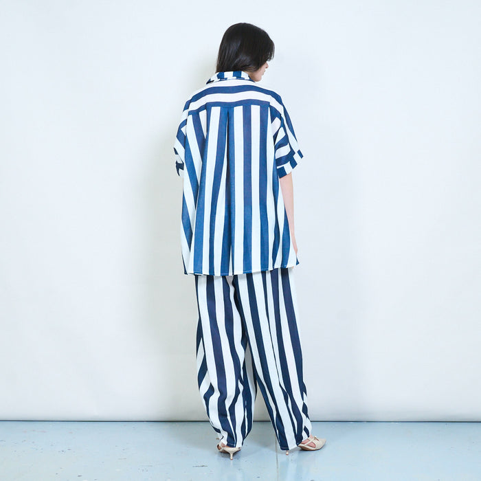 Oversized vertical stripe button-up shirt wholesale