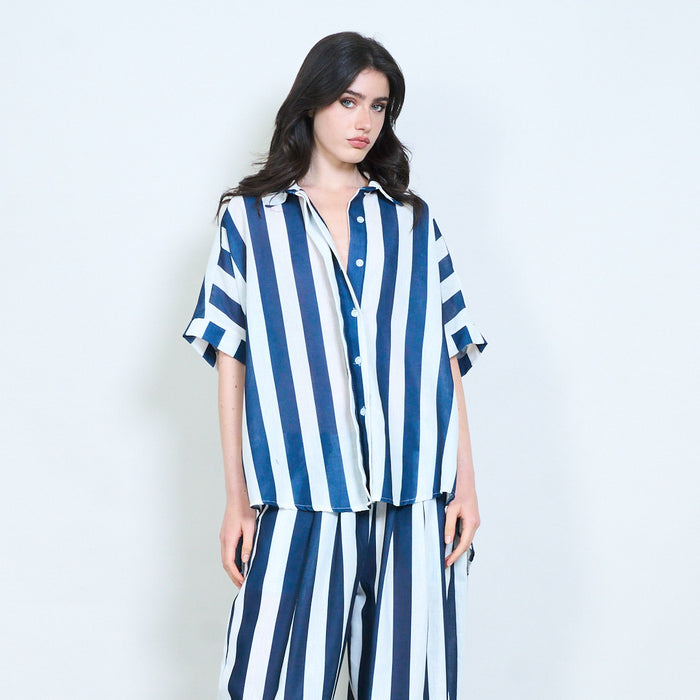 Oversized vertical stripe button-up shirt wholesale