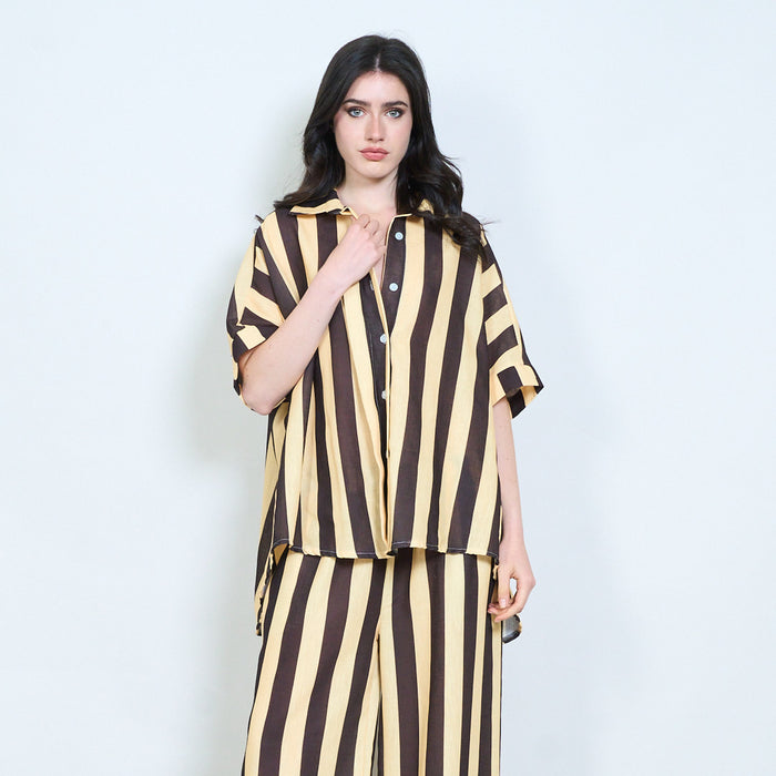 Oversized vertical stripe button-up shirt wholesale