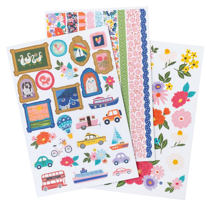 Paige Evans - Sticker Book - Adventurous - 8 Sheets. Finish off your projects with bright and beautiful stickers! This special sticker book includes 340 embellishments in a wide variety of colors, finishes, and styles, some with gold foil accents. Available at Embellish Away located in Bowmanville Ontario Canada.