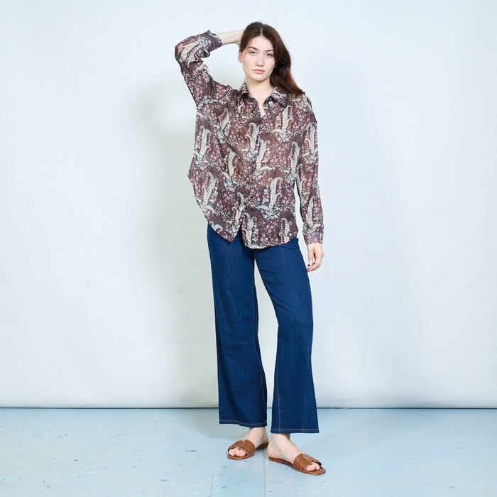 Paisley floral printed tie neck long sleeve blouse wholesale