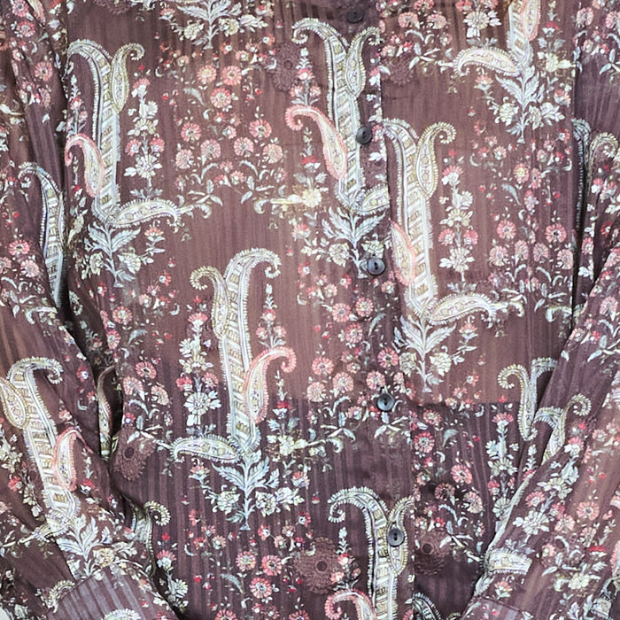 Paisley floral printed tie neck long sleeve blouse wholesale