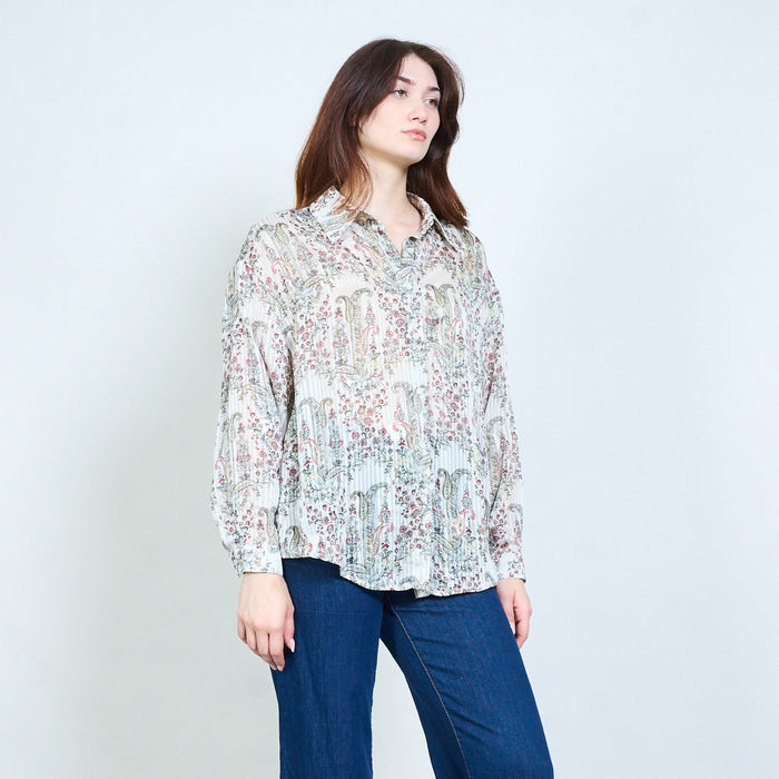 Paisley floral printed tie neck long sleeve blouse wholesale