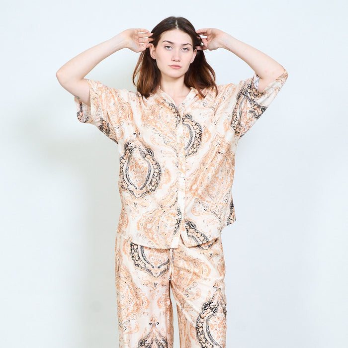Paisley printed relaxed fit short sleeve blouse wholesale