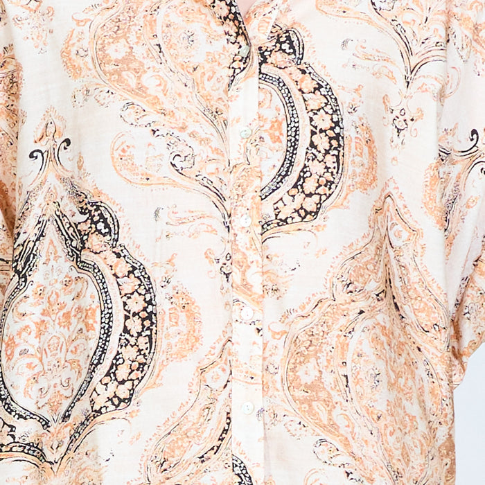 Paisley printed relaxed fit short sleeve blouse wholesale