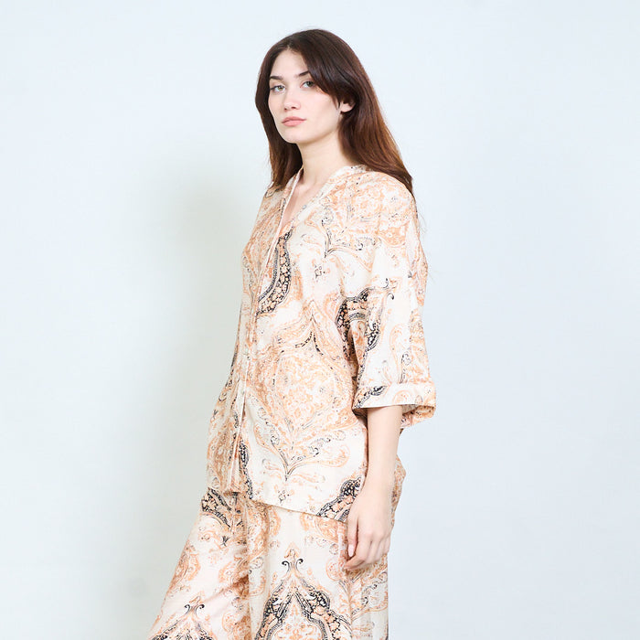 Paisley printed relaxed fit short sleeve blouse wholesale
