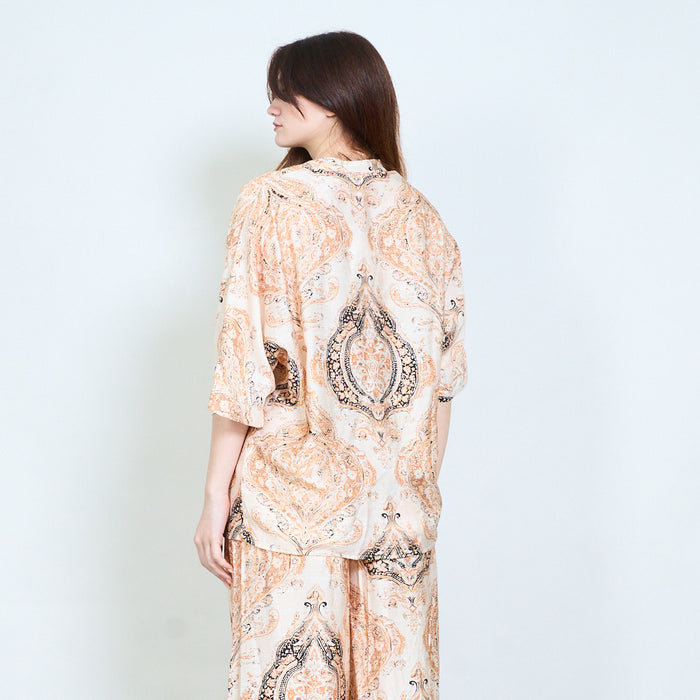Paisley printed relaxed fit short sleeve blouse wholesale