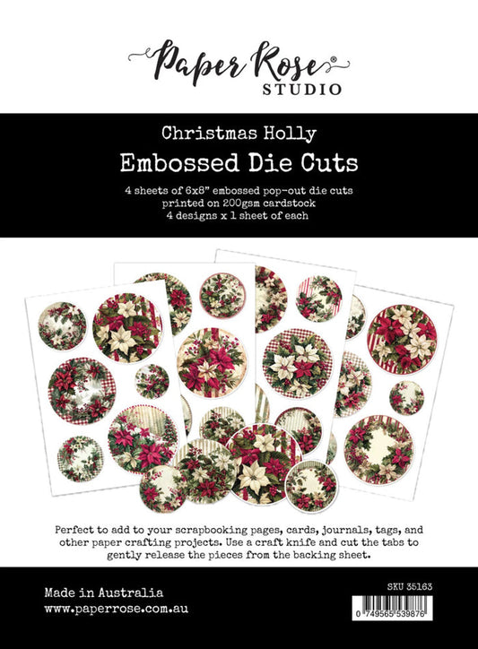 Paper Rose - Embossed Die Cuts - Christmas Holly