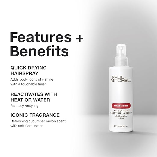 Paul Mitchell Fast Drying Sculpting Hairspray, Flexible Hold, Buildable Body + Shine, For All Hair Types