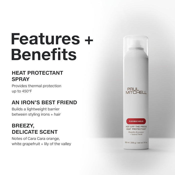 Paul Mitchell Hot Off The Press Heat Protectant, Humidity Resistance, Flexible Hold + Natural Finish, For All Hair Types
