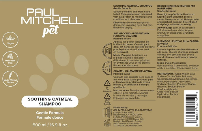 Paul Mitchell Pet Soothing Oatmeal Shampoo, Gentle Formula, Dog Shampoo, 16.9 fl.oz