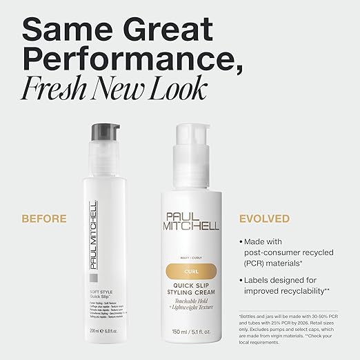 Paul Mitchell Quick Slip Styling Cream, Faster Styling + Touchable Hold, For Curly Hair + Wavy Hair, 5.1 fl. oz
