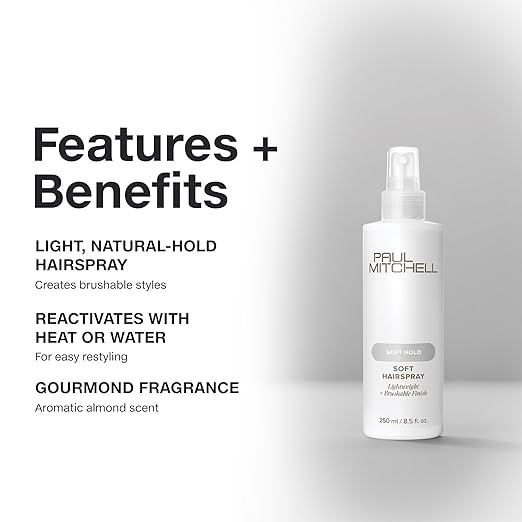 Paul Mitchell Soft Hairspray, Lightweight, Soft Hold + Brushable Finish, For All Hair Types