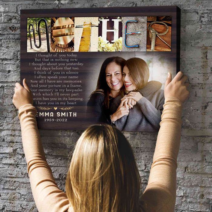 Personalized Memorial Gifts for Loss of Mother, I Thought of You Today Memorial Canvas, Mom Memorial Gifts