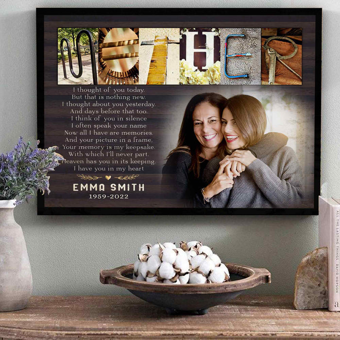 Personalized Memorial Gifts for Loss of Mother, I Thought of You Today Memorial Canvas, Mom Memorial Gifts