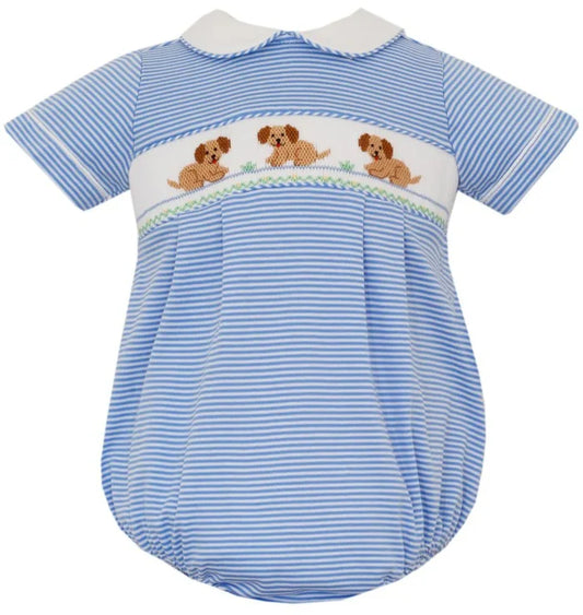 Petit Bebe Garden Puppies Knit Stripe Bubble-Blue