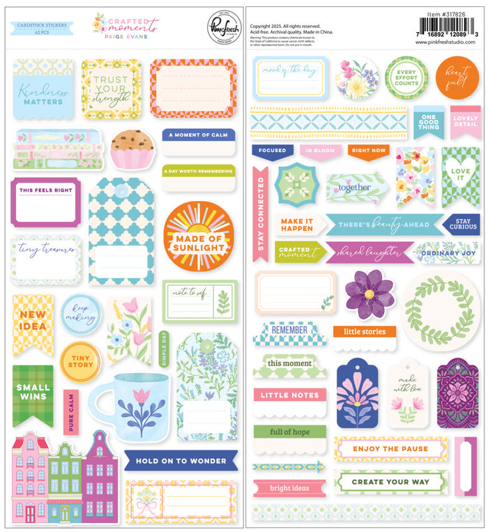 Pinkfresh Studio - Paige Evans - Cardstock Stickers - 62/Pkg - Crafted Moments. Available at Embellish Away located in Bowmanville Ontario Canada.