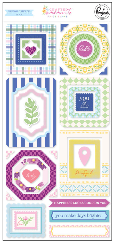 Pinkfresh Studio - Paige Evans - Chipboard Stickers - 35/Pkg - Crafted Moments. Available at Embellish Away located in Bowmanville Ontario Canada.