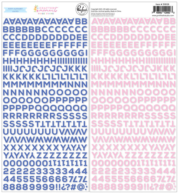 Pinkfresh Studio - Paige Evans - Mini Puffy Stickers - Alpha Stickers. Available at Embellish Away located in Bowmanville Ontario Canada.