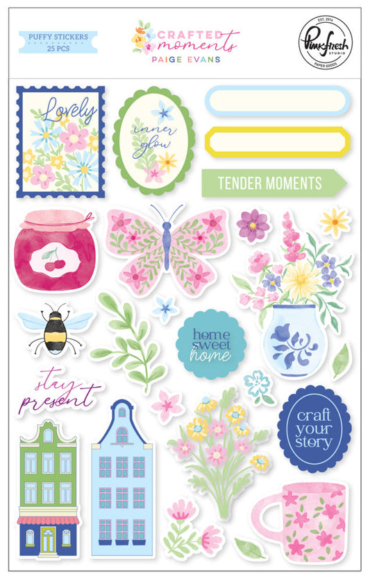 Pinkfresh Studio - Paige Evans - Puffy Stickers - Crafted Moments. Available at Embellish Away located in Bowmanville Ontario Canada.