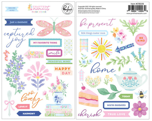 Pinkfresh Studios - Paige Evans - Rub-Ons - Crafted Moments. Available at Embellish Away located in Bowmanville Ontario Canada.