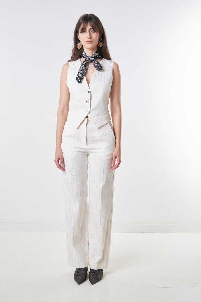Pinstripe tailored wide leg high waist trouser wholesale