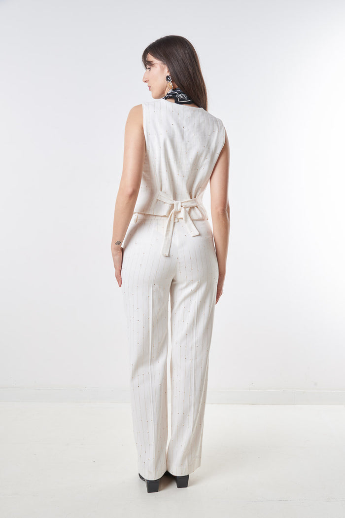 Pinstripe tailored wide leg high waist trouser wholesale