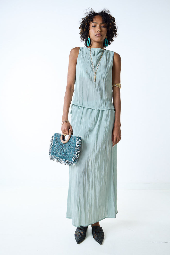 Pleated flowy maxi skirt wholesale