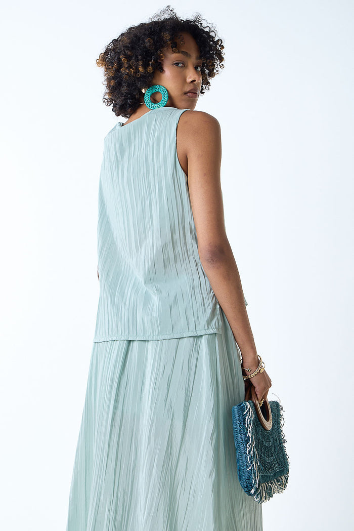 Pleated high neck sleeveless relaxed fit top wholesale
