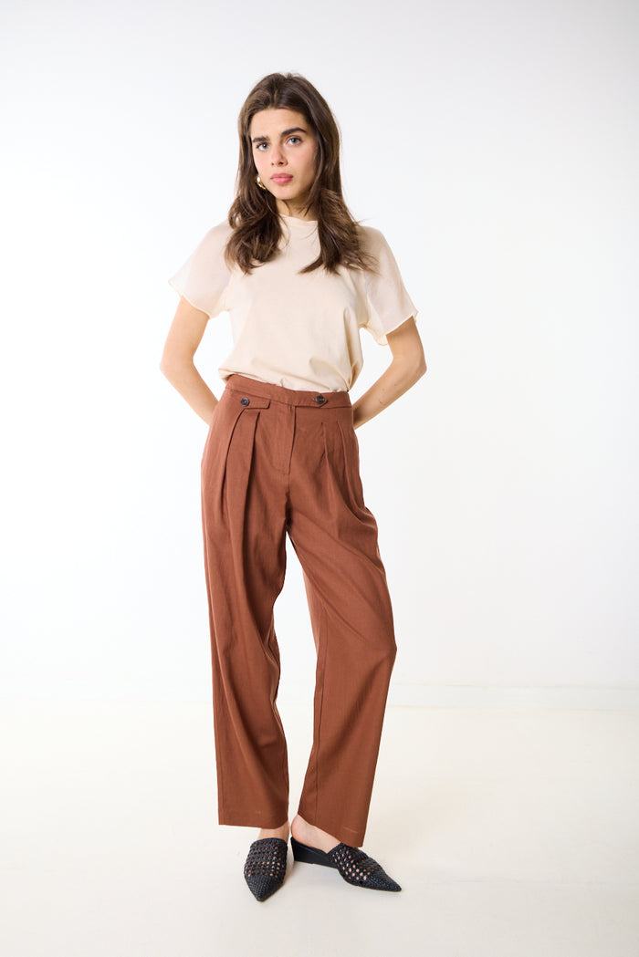 Pleated high waist straight leg tailored trouser wholesale