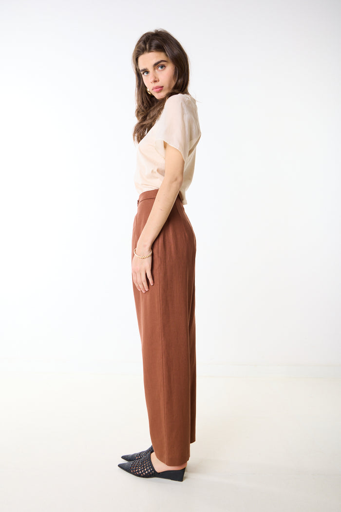 Pleated high waist straight leg tailored trouser wholesale