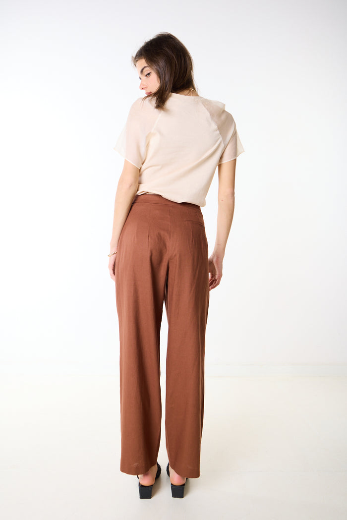 Pleated high waist straight leg tailored trouser wholesale